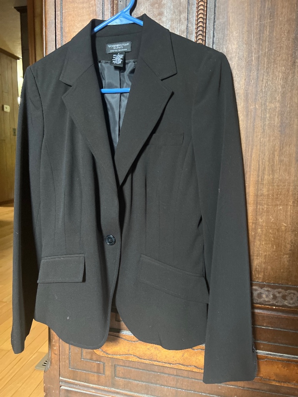 Worthington Works Black Single-Button Stretch Blazer Jacket in women's size 4